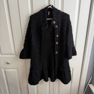 Free People black chunky open knit wool blend cardigan size small
